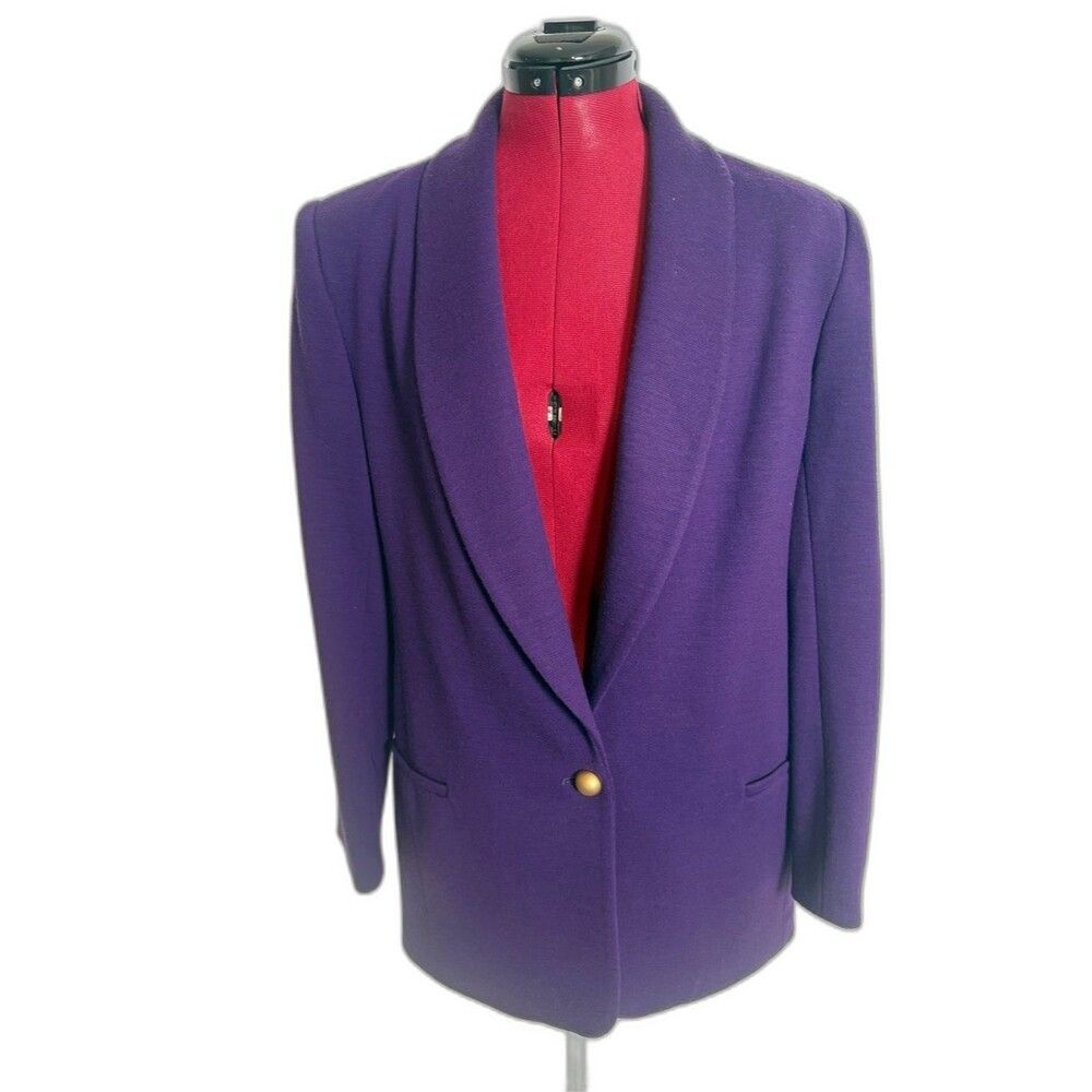 Preston & York Blazer Women's Size 8 Purple Shawl Collar Gold Button Accent